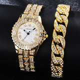 Diamond Watch with Bracelet for Women - Luxury Rhinestone Quartz Wristwatch