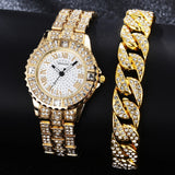 Diamond Watch with Bracelet for Women - Luxury Rhinestone Quartz Wristwatch