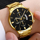 Luxuriöse Business-Uhr für Herren – Datumskalender mit Quarz-Edelstahlband und 3 Hilfszifferblättern