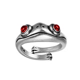 Vintage Zilveren Rode Kikker Ring - Eenvoudige Charme Leuke Design Sieraden Dieren Ringen Zinklegering