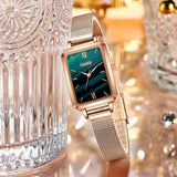 Luxe vierkant horloge voor dames - leren armband met quartz wijzerplaat