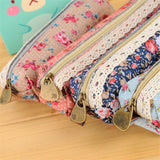 Small Retro Flower Pencil Case - Floral Lace School Supplies Bag Makeup Pouch Purse for Girls Women