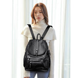 Vintage PU Leather Backpack for Women - Shoulder Travel School Mochilas Zipper Bag