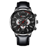 Stainless Steel Sports Watch for Men - Quartz Wristwatch Calendar Luminous Clock Leather