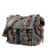 Men's Canvas Leather Messenger Bag - Big Satchel Shoulder Briefcase Travel Handbag