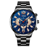 Stainless Steel Sports Watch for Men - Quartz Wristwatch Calendar Luminous Clock Steel