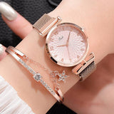 Luxusuhr mit Armband für Damen - Quarz-Armbanduhr mit Magnet- / Lederarmband