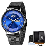 Ultradun luxe horloge voor dames - quartz kalenderklok roestvrij staal waterdicht horloge
