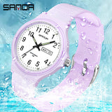 Fashion Sanda Topmerk Calenda Quartz Horloge Minimalistische Stijl Dames Polshorloge Eenvoudig Zwart Wit Waterdicht Horloge Klok Reloj