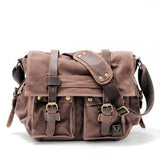 Men's Canvas Leather Messenger Bag - Big Satchel Shoulder Briefcase Travel Handbag