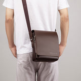 Crossbody Shoulder Messenger Bag for Men - PU Leather Fashionable Casual Flap Handbag