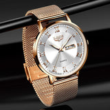 Ultradun luxe horloge voor dames - quartz kalenderklok roestvrij staal waterdicht horloge