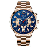 Stainless Steel Sports Watch for Men - Quartz Wristwatch Calendar Luminous Clock Leather