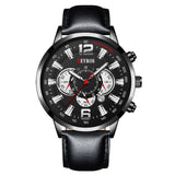 Stainless Steel Sports Watch for Men - Quartz Wristwatch Calendar Luminous Clock Leather