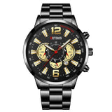 Stainless Steel Sports Watch for Men - Quartz Wristwatch Calendar Luminous Clock Leather