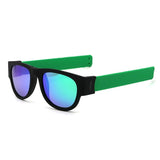 Novelty Folding Sunglasses with Storage Box - Polarized Mirror Glasses Slap Wristband Shades