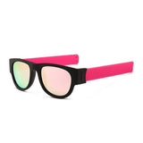 Novelty Folding Sunglasses with Storage Box - Polarized Mirror Glasses Slap Wristband Shades