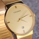 Luxus-Kristall-Quarzuhr für Herren – wasserdichte goldene Armbanduhr aus Edelstahl