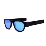 Novelty Folding Sunglasses with Storage Box - Polarized Mirror Glasses Slap Wristband Shades