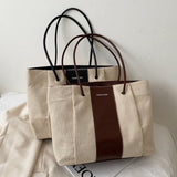 Contrasterende canvas draagtas voor dames - Metal Hasp Underarm Shopping Travel Strandhandtas