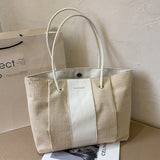 Contrasterende canvas draagtas voor dames - Metal Hasp Underarm Shopping Travel Strandhandtas