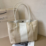 Sac fourre-tout en toile contrastée pour femme - Sac à main en métal avec moraillon sous les bras Shopping Voyage Plage