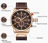 Luxe horloge voor heren met leren band - Quartz Sportchronograaf Polshorloge Klok