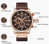 Luxe horloge voor heren met leren band - Quartz Sportchronograaf Polshorloge Klok