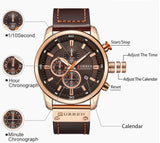 Luxe horloge voor heren met leren band - Quartz Sportchronograaf Polshorloge Klok
