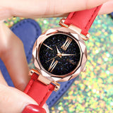 Minimalistisch sterrenhemelhorloge voor dames - Modieus casual lederen band riem quartz