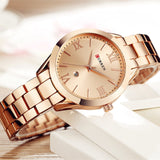 Luxury Gold Watch for Women - Stainless Steel Bracelet 3 ATM Quartz Clock Wristwatch