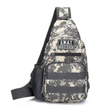 KLATSCHE. Camouflage-Schulter-Umhängetasche für Männer – Brust-Schulsport-Reise-Kurier-Rucksack
