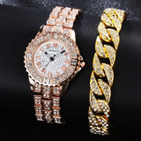 Diamond Watch with Bracelet for Women - Luxury Rhinestone Quartz Wristwatch