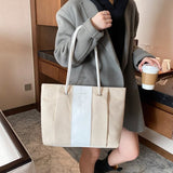 Sac fourre-tout en toile contrastée pour femme - Sac à main en métal avec moraillon sous les bras Shopping Voyage Plage