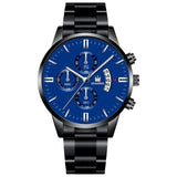Luxuriöse Business-Uhr für Herren – Datumskalender mit Quarz-Edelstahlband und 3 Hilfszifferblättern
