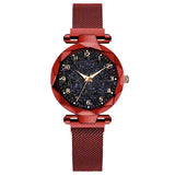 Magnetisch sterrenhemelhorloge voor dames - modieuze metalen gaasbandriemkwarts