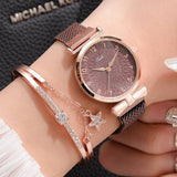 Luxusuhr mit Armband für Damen - Quarz-Armbanduhr mit Magnet- / Lederarmband