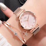Luxusuhr mit Armband für Damen - Quarz-Armbanduhr mit Magnet- / Lederarmband
