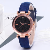 Minimalistisch sterrenhemelhorloge voor dames - Modieus casual lederen band riem quartz
