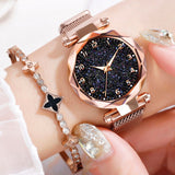 Magnetisch sterrenhemelhorloge voor dames - modieuze metalen gaasbandriemkwarts