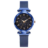 Magnetisch sterrenhemelhorloge voor dames - modieuze metalen gaasbandriemkwarts