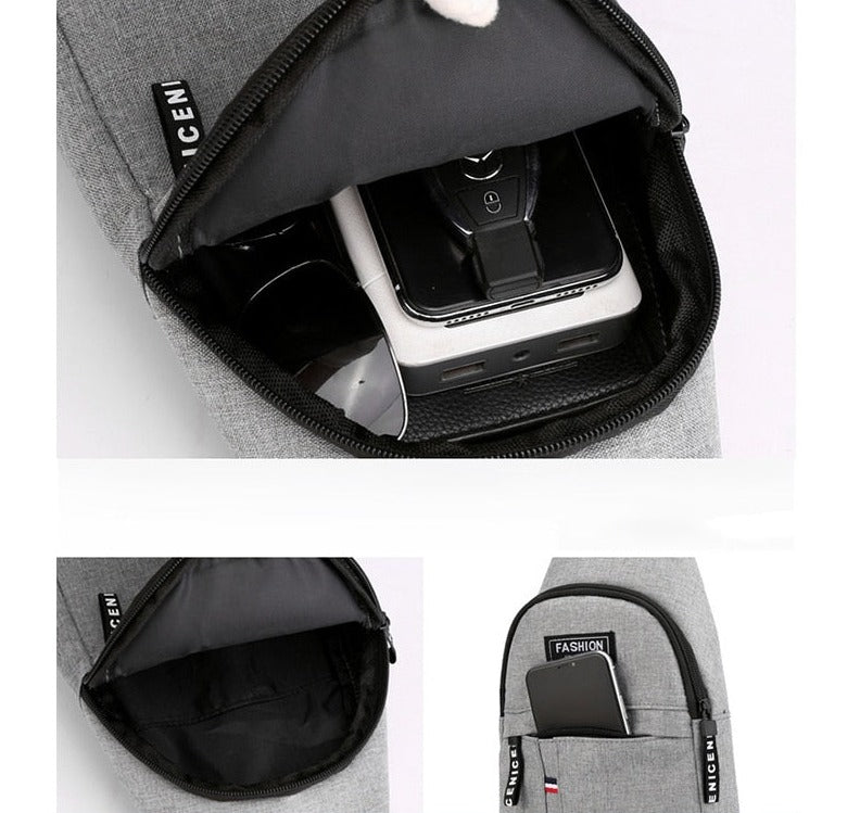 Sling Bag Grey Polyester Chest Bag For Men Crossbody Shoulder Bag Or Unisex  (Random Style Send)