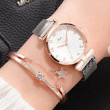 Luxusuhr mit Armband für Damen - Quarz-Armbanduhr mit Magnet- / Lederarmband