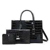 Grote draagtas portemonnee set - steen print lakleer crossbody schouder handtas voor dames