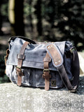 Men's Canvas Leather Messenger Bag - Big Satchel Shoulder Briefcase Travel Handbag