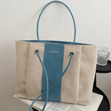 Sac fourre-tout en toile contrastée pour femme - Sac à main en métal avec moraillon sous les bras Shopping Voyage Plage