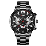 Stainless Steel Sports Watch for Men - Quartz Wristwatch Calendar Luminous Clock Leather