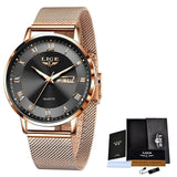 Ultradun luxe horloge voor dames - quartz kalenderklok roestvrij staal waterdicht horloge