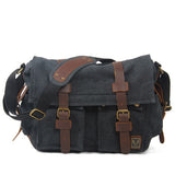 Men's Canvas Leather Messenger Bag - Big Satchel Shoulder Briefcase Travel Handbag
