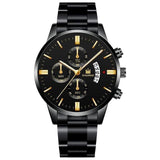 Luxuriöse Business-Uhr für Herren – Datumskalender mit Quarz-Edelstahlband und 3 Hilfszifferblättern